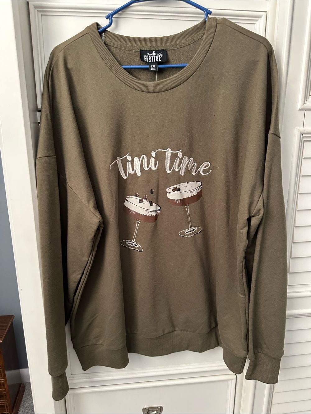 "Tini Time" Olive Green Crewneck Sweatshirt NWT Size XXL
